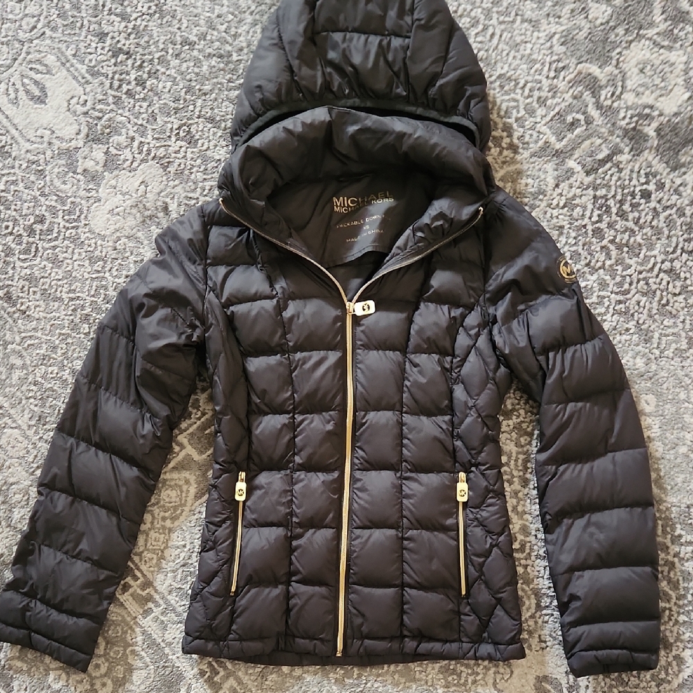 Michael Kors Charcoal Puffer Jacket with Gold Zippers